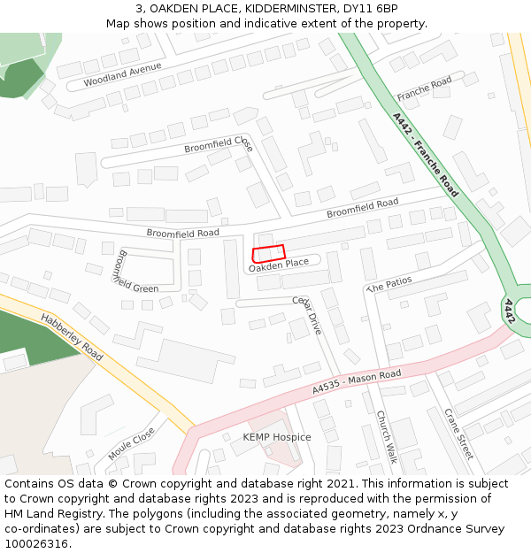 3, OAKDEN PLACE, KIDDERMINSTER, DY11 6BP: Location map and indicative extent of plot