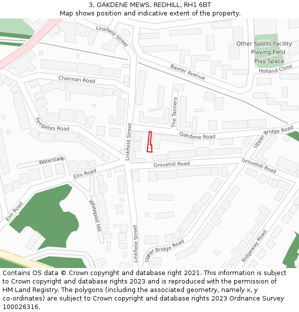 3, OAKDENE MEWS, REDHILL, RH1 6BT: Location map and indicative extent of plot