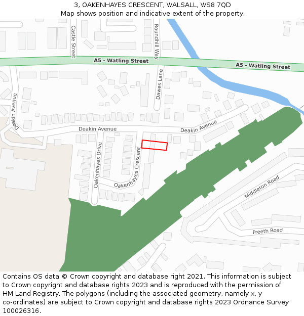 3, OAKENHAYES CRESCENT, WALSALL, WS8 7QD: Location map and indicative extent of plot