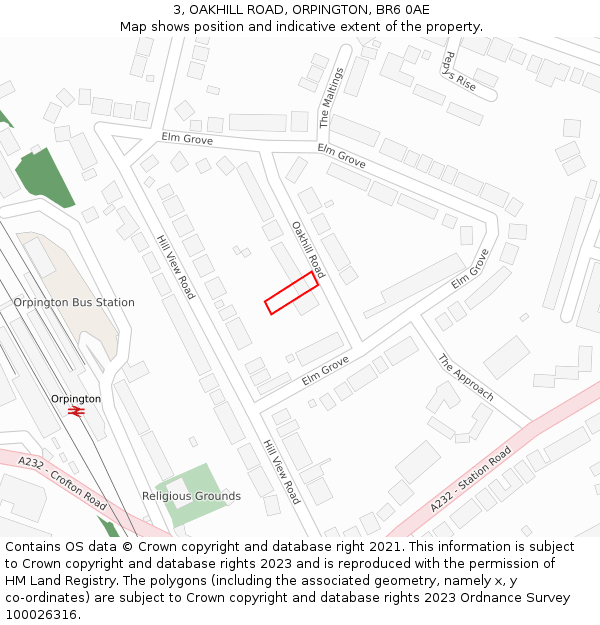 3, OAKHILL ROAD, ORPINGTON, BR6 0AE: Location map and indicative extent of plot