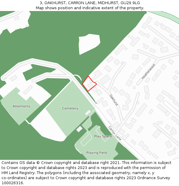 3, OAKHURST, CARRON LANE, MIDHURST, GU29 9LG: Location map and indicative extent of plot