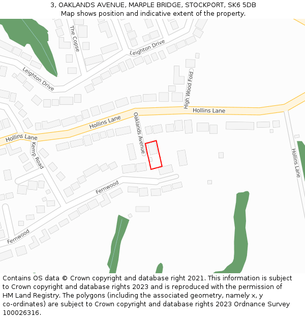 3, OAKLANDS AVENUE, MARPLE BRIDGE, STOCKPORT, SK6 5DB: Location map and indicative extent of plot