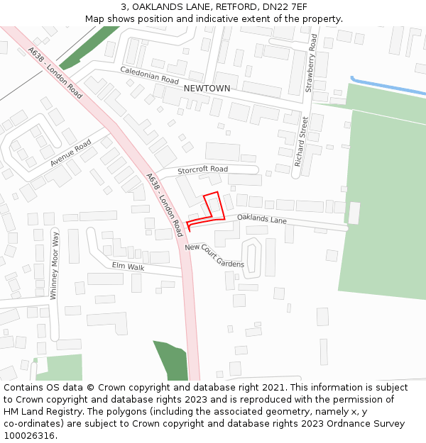3, OAKLANDS LANE, RETFORD, DN22 7EF: Location map and indicative extent of plot