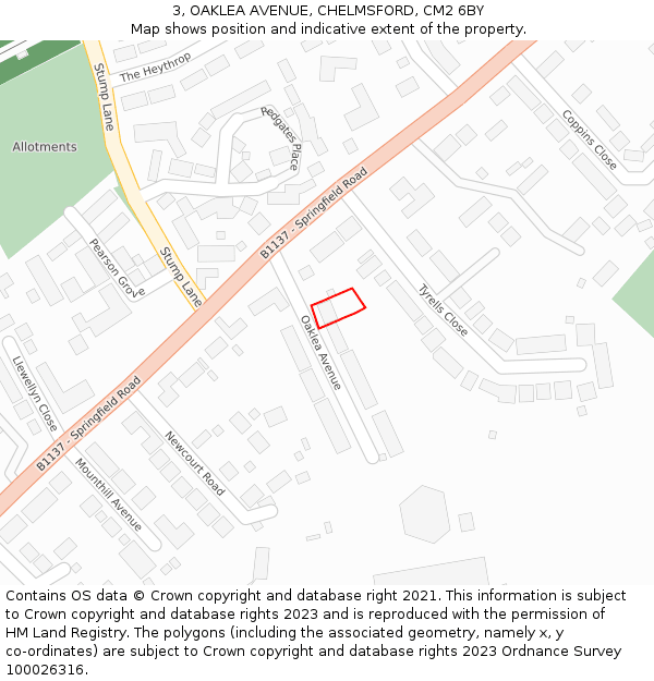 3, OAKLEA AVENUE, CHELMSFORD, CM2 6BY: Location map and indicative extent of plot