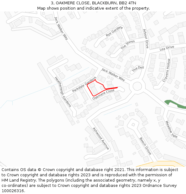 3, OAKMERE CLOSE, BLACKBURN, BB2 4TN: Location map and indicative extent of plot