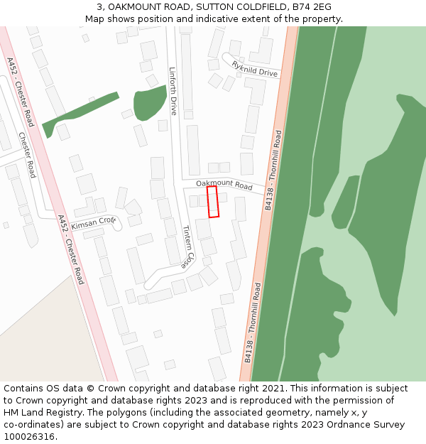 3, OAKMOUNT ROAD, SUTTON COLDFIELD, B74 2EG: Location map and indicative extent of plot
