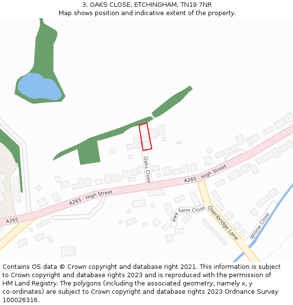 3, OAKS CLOSE, ETCHINGHAM, TN19 7NR: Location map and indicative extent of plot