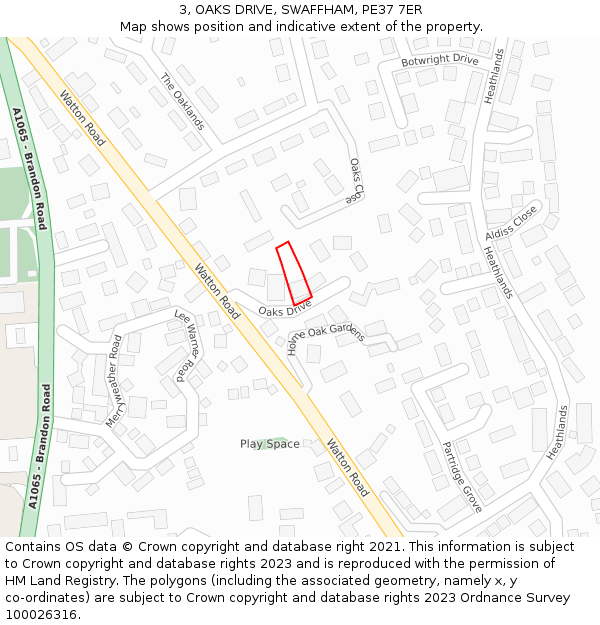 3, OAKS DRIVE, SWAFFHAM, PE37 7ER: Location map and indicative extent of plot