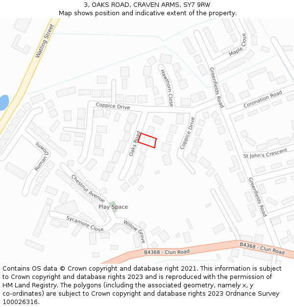 3, OAKS ROAD, CRAVEN ARMS, SY7 9RW: Location map and indicative extent of plot