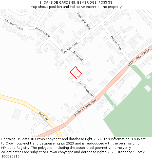 3, OAKSIDE GARDENS, BEMBRIDGE, PO35 5SJ: Location map and indicative extent of plot