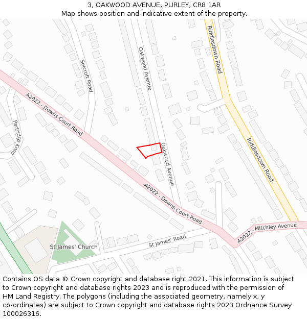 3, OAKWOOD AVENUE, PURLEY, CR8 1AR: Location map and indicative extent of plot