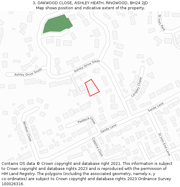3, OAKWOOD CLOSE, ASHLEY HEATH, RINGWOOD, BH24 2JD: Location map and indicative extent of plot