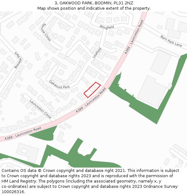 3, OAKWOOD PARK, BODMIN, PL31 2NZ: Location map and indicative extent of plot