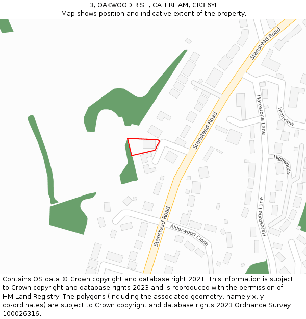 3, OAKWOOD RISE, CATERHAM, CR3 6YF: Location map and indicative extent of plot