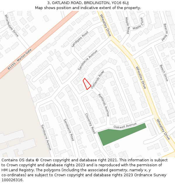 3, OATLAND ROAD, BRIDLINGTON, YO16 6UJ: Location map and indicative extent of plot