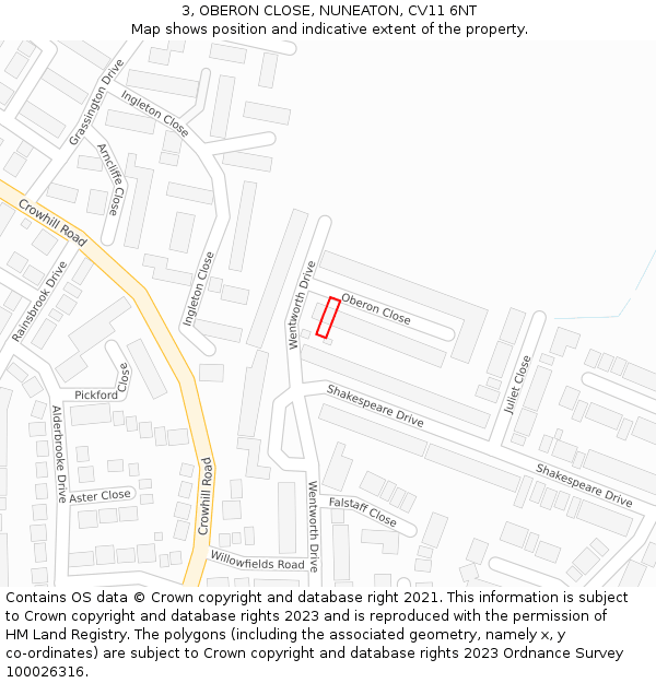 3, OBERON CLOSE, NUNEATON, CV11 6NT: Location map and indicative extent of plot