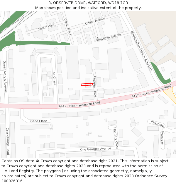 3, OBSERVER DRIVE, WATFORD, WD18 7GR: Location map and indicative extent of plot