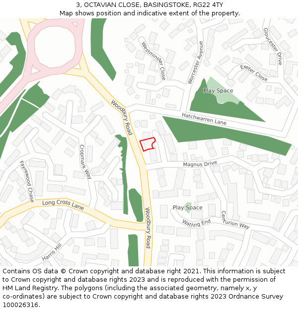 3, OCTAVIAN CLOSE, BASINGSTOKE, RG22 4TY: Location map and indicative extent of plot