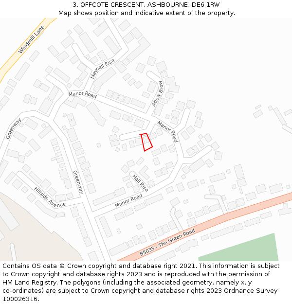 3, OFFCOTE CRESCENT, ASHBOURNE, DE6 1RW: Location map and indicative extent of plot