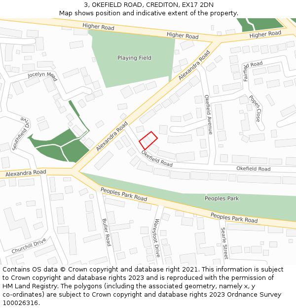 3, OKEFIELD ROAD, CREDITON, EX17 2DN: Location map and indicative extent of plot