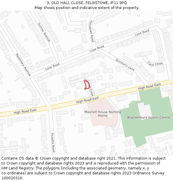 3, OLD HALL CLOSE, FELIXSTOWE, IP11 9PQ: Location map and indicative extent of plot