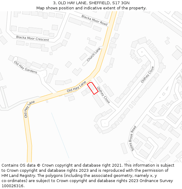 3, OLD HAY LANE, SHEFFIELD, S17 3GN: Location map and indicative extent of plot