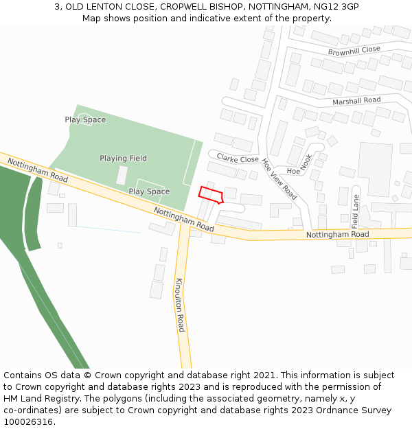 3, OLD LENTON CLOSE, CROPWELL BISHOP, NOTTINGHAM, NG12 3GP: Location map and indicative extent of plot