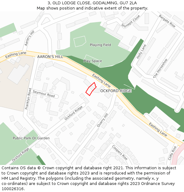 3, OLD LODGE CLOSE, GODALMING, GU7 2LA: Location map and indicative extent of plot