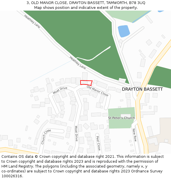 3, OLD MANOR CLOSE, DRAYTON BASSETT, TAMWORTH, B78 3UQ: Location map and indicative extent of plot