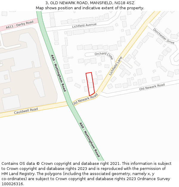 3, OLD NEWARK ROAD, MANSFIELD, NG18 4SZ: Location map and indicative extent of plot