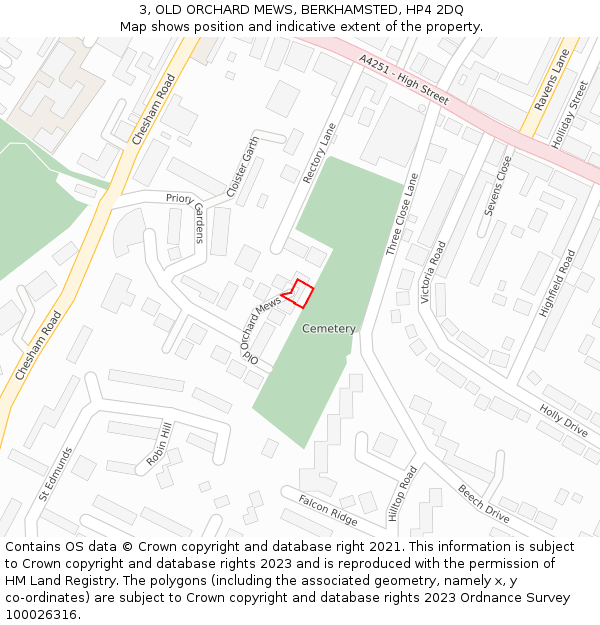 3, OLD ORCHARD MEWS, BERKHAMSTED, HP4 2DQ: Location map and indicative extent of plot