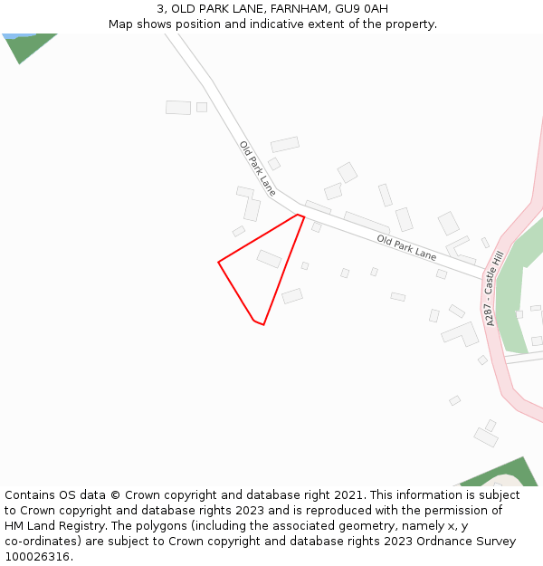 3, OLD PARK LANE, FARNHAM, GU9 0AH: Location map and indicative extent of plot