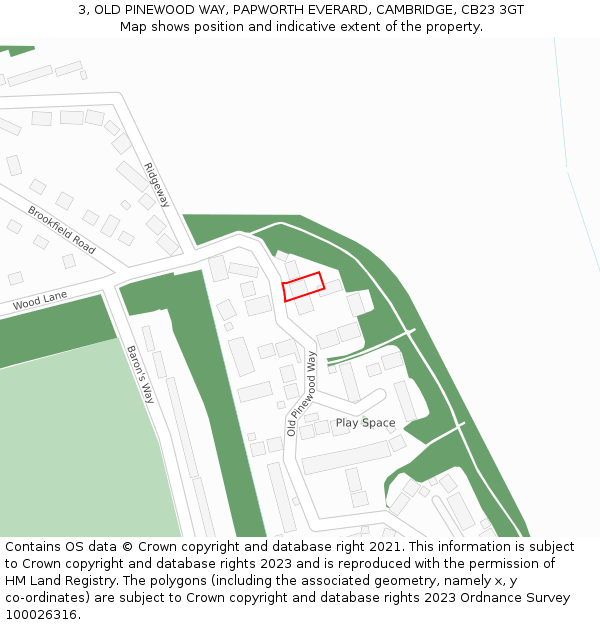 3, OLD PINEWOOD WAY, PAPWORTH EVERARD, CAMBRIDGE, CB23 3GT: Location map and indicative extent of plot