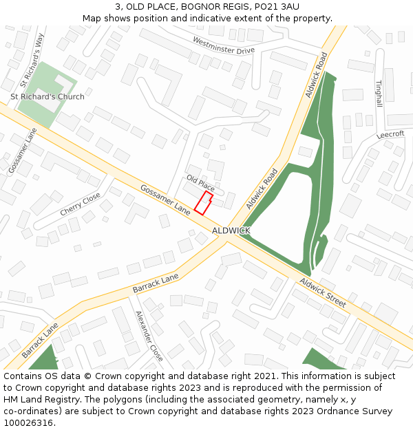 3, OLD PLACE, BOGNOR REGIS, PO21 3AU: Location map and indicative extent of plot