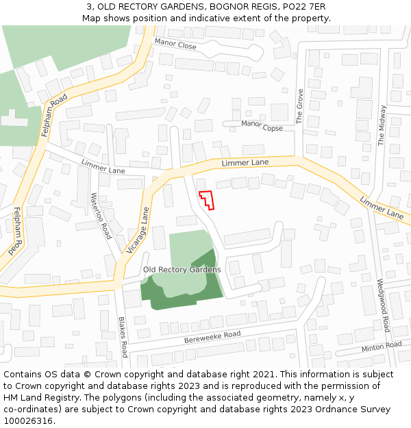 3, OLD RECTORY GARDENS, BOGNOR REGIS, PO22 7ER: Location map and indicative extent of plot