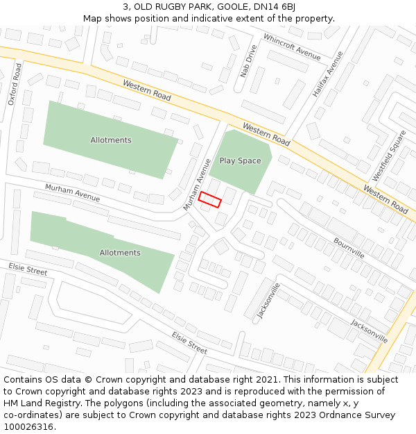 3, OLD RUGBY PARK, GOOLE, DN14 6BJ: Location map and indicative extent of plot