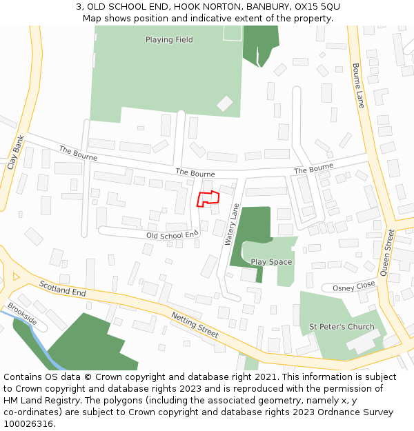 3, OLD SCHOOL END, HOOK NORTON, BANBURY, OX15 5QU: Location map and indicative extent of plot