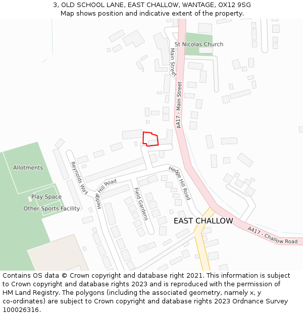 3, OLD SCHOOL LANE, EAST CHALLOW, WANTAGE, OX12 9SG: Location map and indicative extent of plot