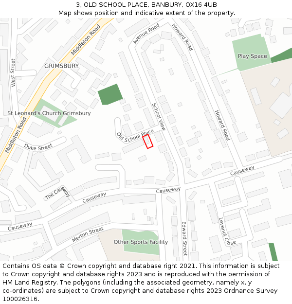 3, OLD SCHOOL PLACE, BANBURY, OX16 4UB: Location map and indicative extent of plot