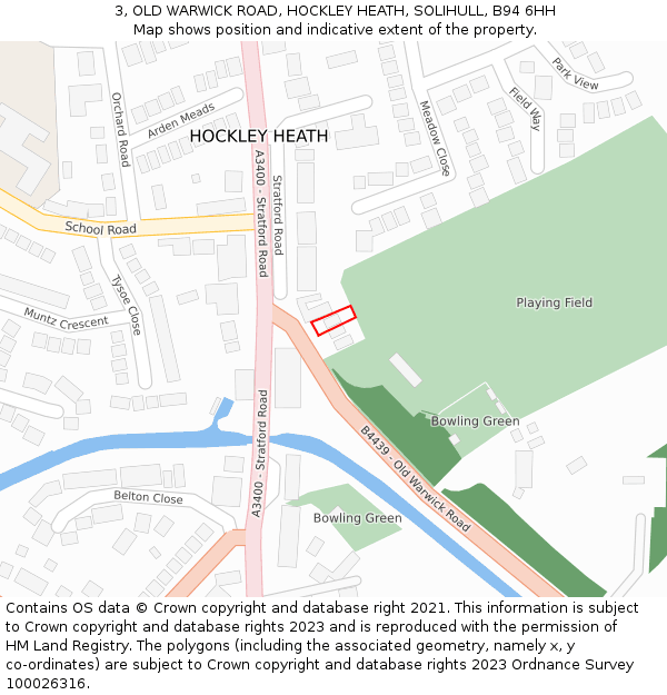 3, OLD WARWICK ROAD, HOCKLEY HEATH, SOLIHULL, B94 6HH: Location map and indicative extent of plot