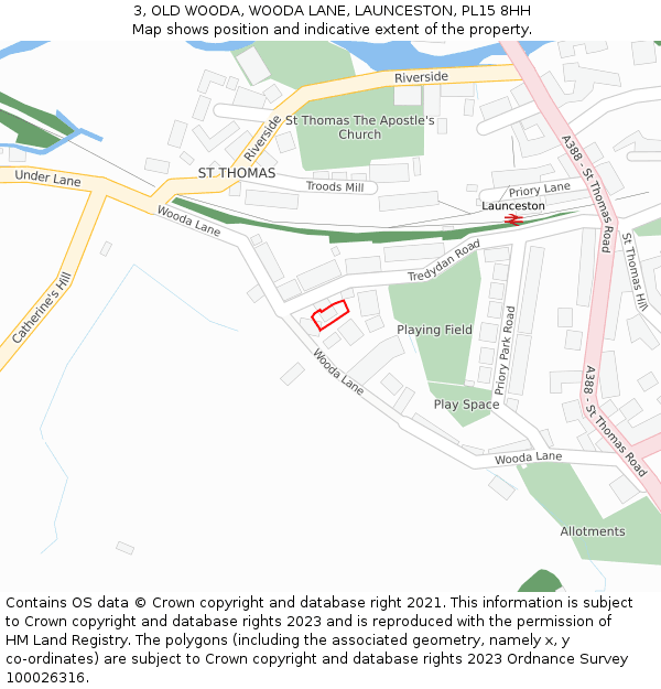 3, OLD WOODA, WOODA LANE, LAUNCESTON, PL15 8HH: Location map and indicative extent of plot