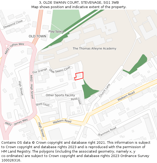 3, OLDE SWANN COURT, STEVENAGE, SG1 3WB: Location map and indicative extent of plot