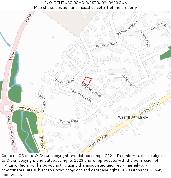 3, OLDENBURG ROAD, WESTBURY, BA13 3UN: Location map and indicative extent of plot