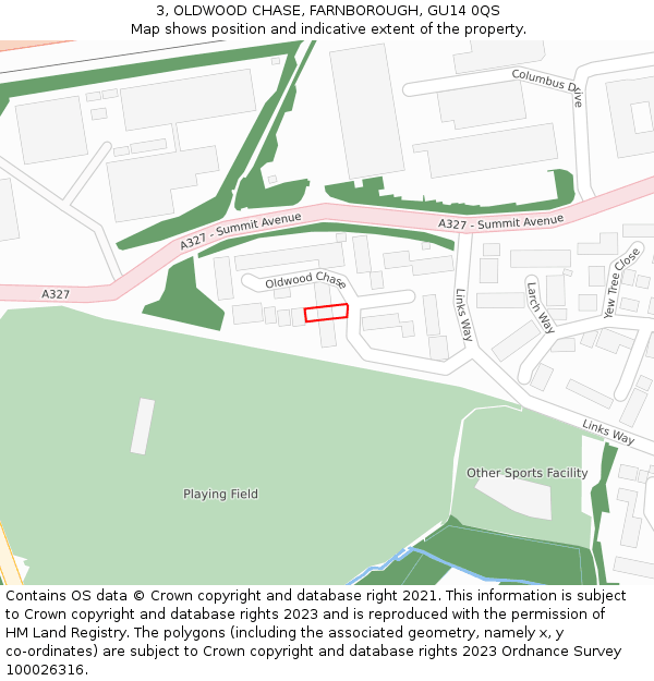 3, OLDWOOD CHASE, FARNBOROUGH, GU14 0QS: Location map and indicative extent of plot