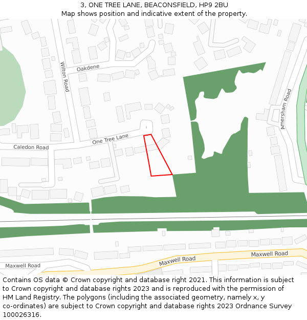 3, ONE TREE LANE, BEACONSFIELD, HP9 2BU: Location map and indicative extent of plot