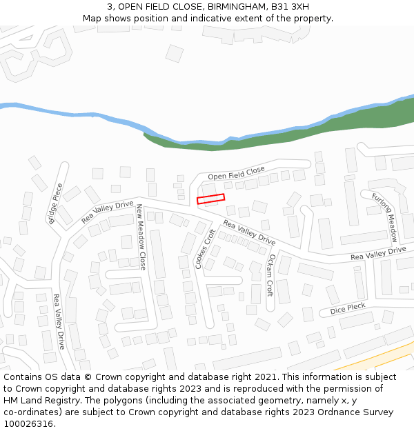 3, OPEN FIELD CLOSE, BIRMINGHAM, B31 3XH: Location map and indicative extent of plot