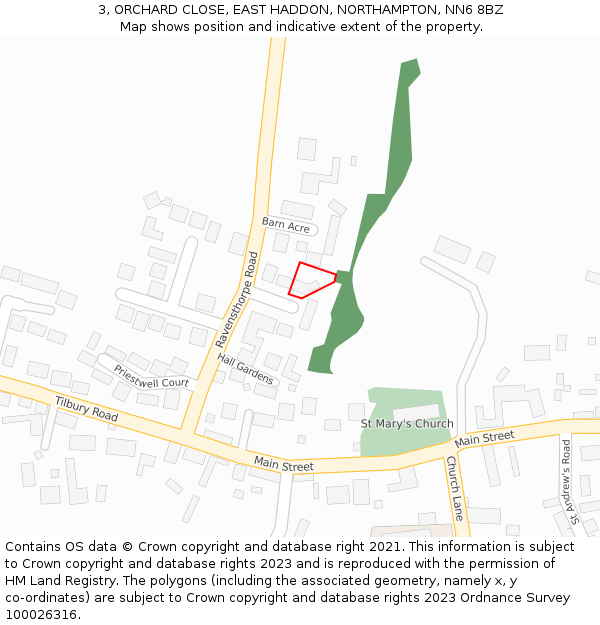 3, ORCHARD CLOSE, EAST HADDON, NORTHAMPTON, NN6 8BZ: Location map and indicative extent of plot