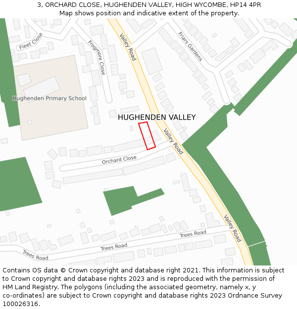 3, ORCHARD CLOSE, HUGHENDEN VALLEY, HIGH WYCOMBE, HP14 4PR: Location map and indicative extent of plot