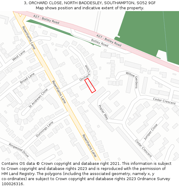 3, ORCHARD CLOSE, NORTH BADDESLEY, SOUTHAMPTON, SO52 9GF: Location map and indicative extent of plot