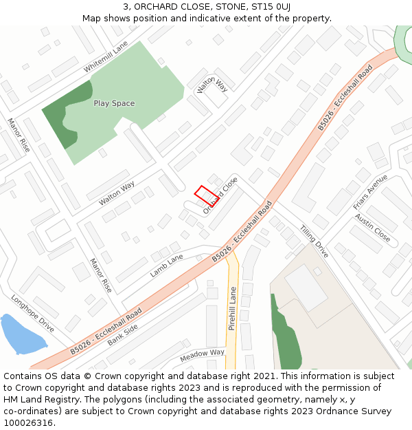 3, ORCHARD CLOSE, STONE, ST15 0UJ: Location map and indicative extent of plot